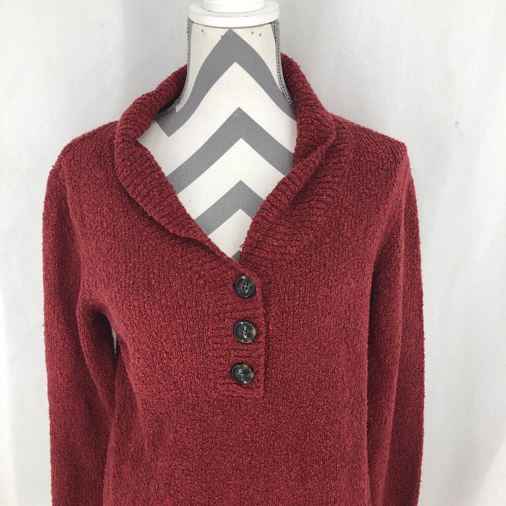 Orvis Whisper Knit Button Henley Red Pullover Long Sleeve Sweater 13AF Medium